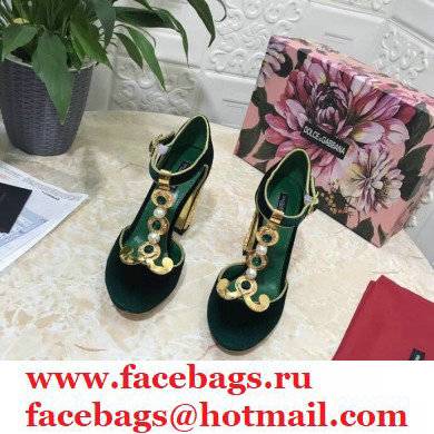 Dolce  &  Gabbana Heel 10.5cm T-strap Sandals Green with Pearls 2021